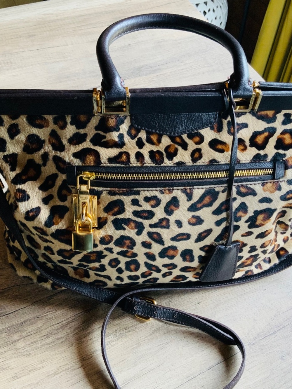 PRADA Cavalliano Frame bag brown leopard calf hair leather MSRP 6K!